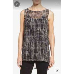 EILEEN FISHER‎ Silk Sheer Black White Stripe Sleeveless Tank Top M Medium 2pc